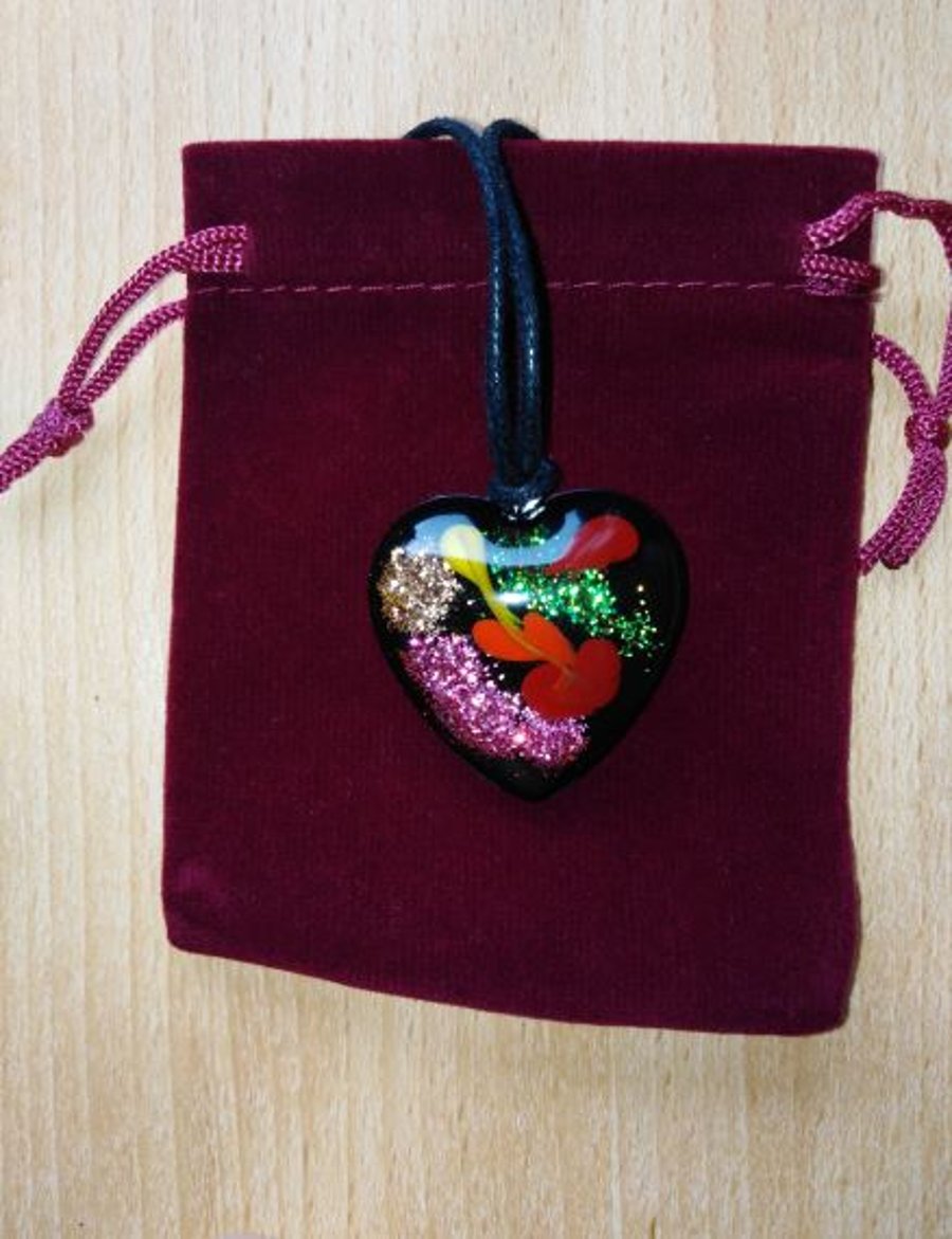 Pretty resin heart yellow, pink and green pendant