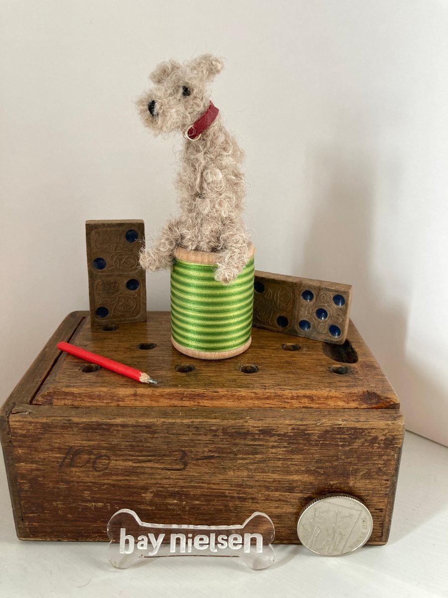 Mini Dog on a Vintage Cotton Reel - Skipper. 