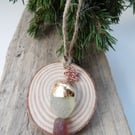 Sea Glass Gold Foil Christmas Tree Copper Beaded Star Christmas Decoration T082