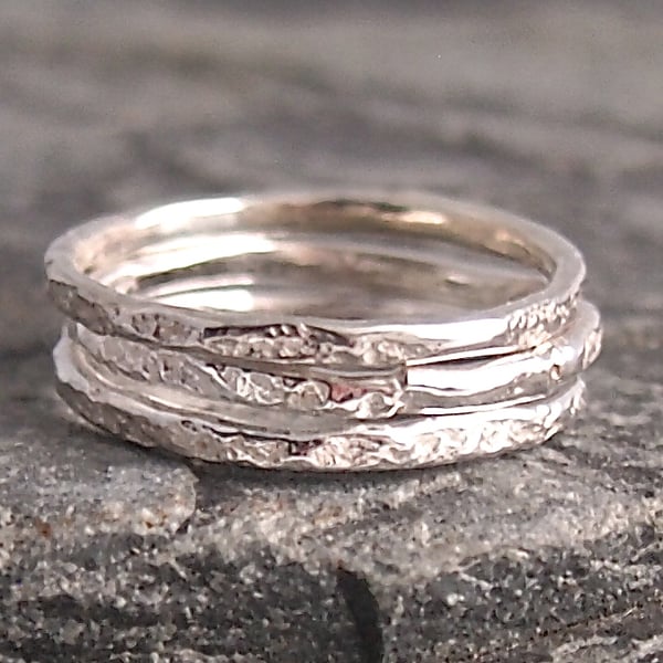  Silver Granite Ring Stack