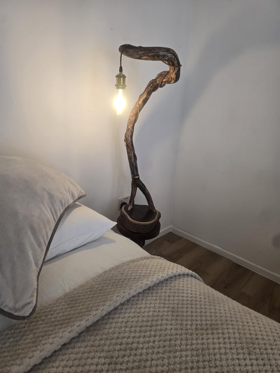 Rustic curved wooden lamp
