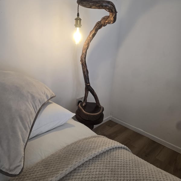 Rustic curved wooden lamp