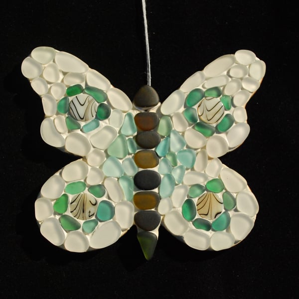 Mosaic butterfly hanger from beach glass