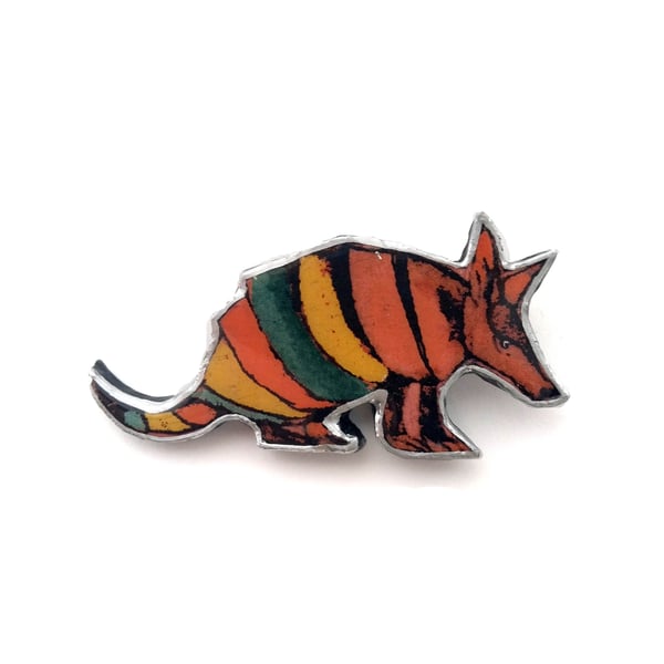 Rainbow Stripe Armadillo Whimsical Resin Brooch by EllyMental