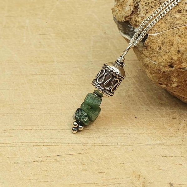 Raw Emerald pendant. May birthstone. Reiki charged