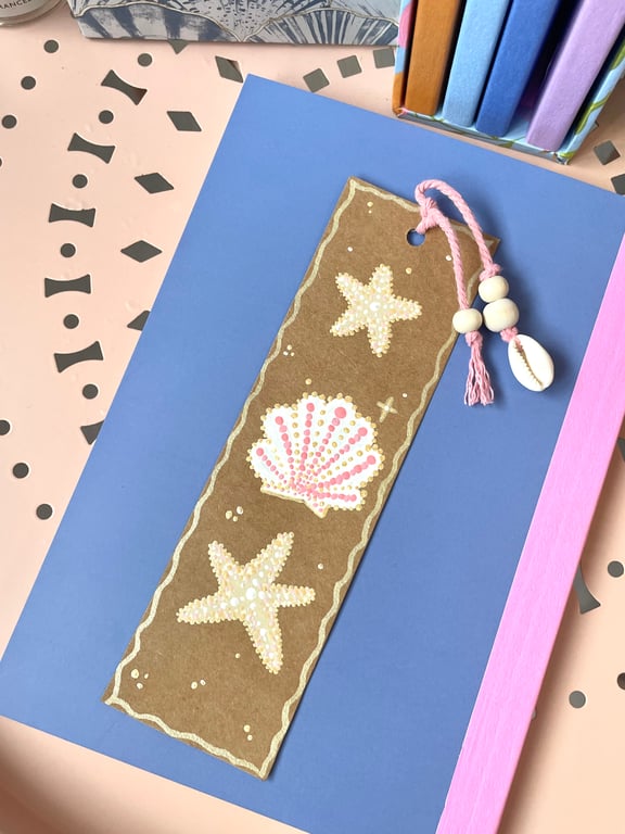 Original hand painted bookmark - celestial seashell