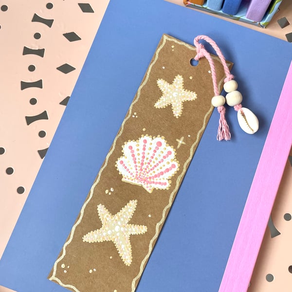 Original hand painted bookmark - celestial seashell