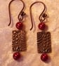 Copper Drop Earrings with Red Beads - Image 3