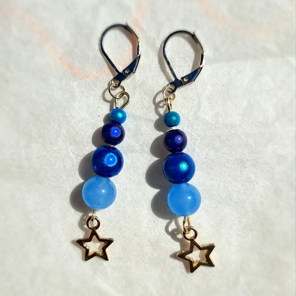 Earrings dangle, stars, beads, disco beads, faceted beads, spacers