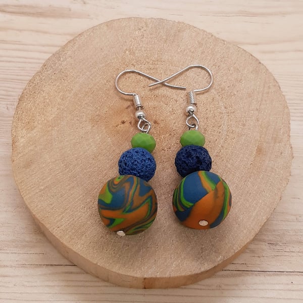 Multicoloured dangly polymer clay earrings
