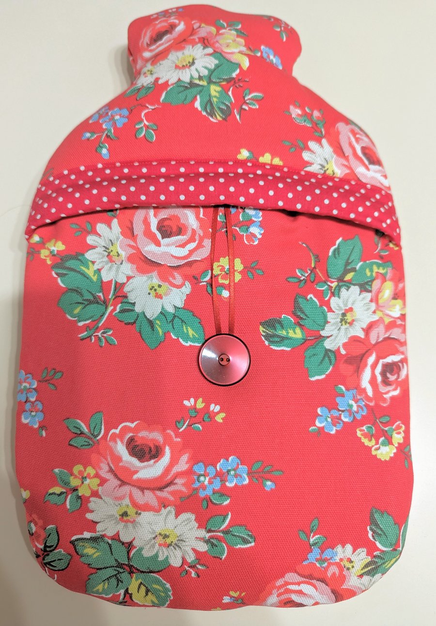 Hot Water Bottle Cover made in Cath Kidston Kentish Rose fabric (with bottle)