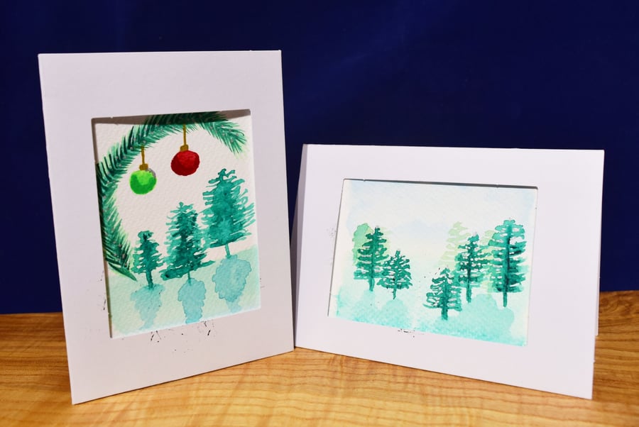 Seasonal Greeting Cards - Trees and Candle, blank inside