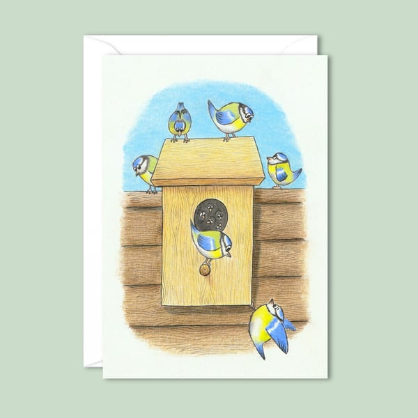 Garden Birds Card - Illustrated Greeting Card for Any Occasion - Blank Inside