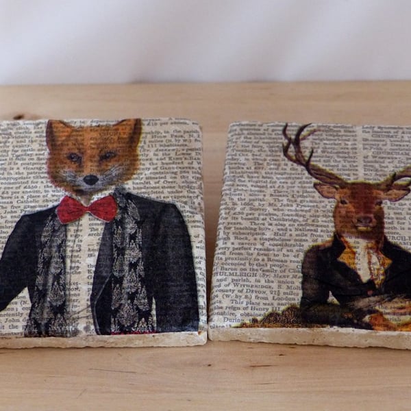 Marble 'Fox & Stag' Coasters