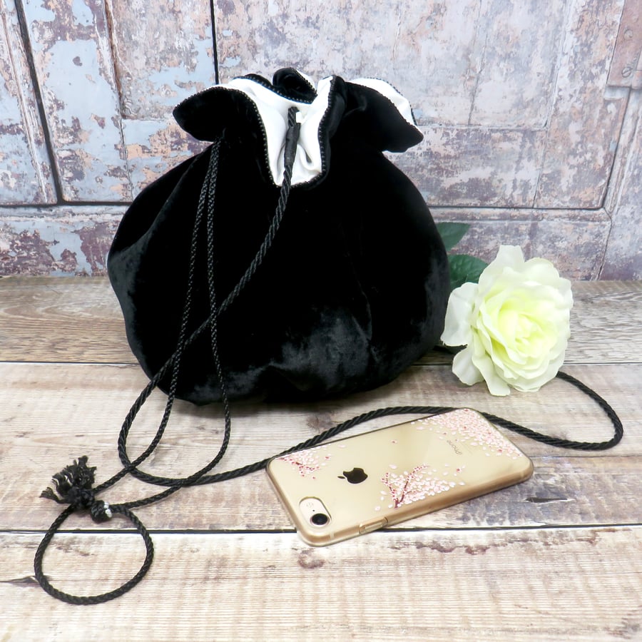 Black velvet Dolly bag Folksy