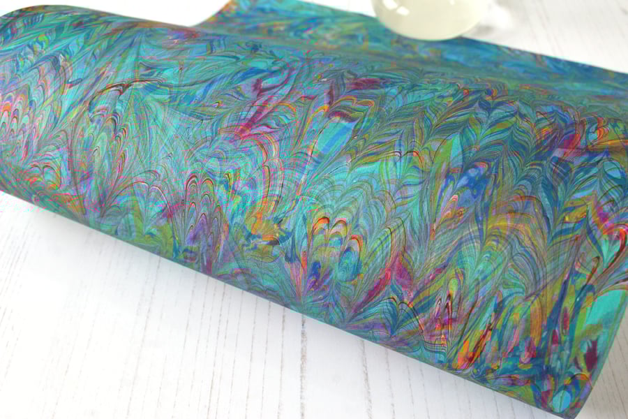 A4 Marbled paper sheet colour pop double marbled peacock drawn pattern 