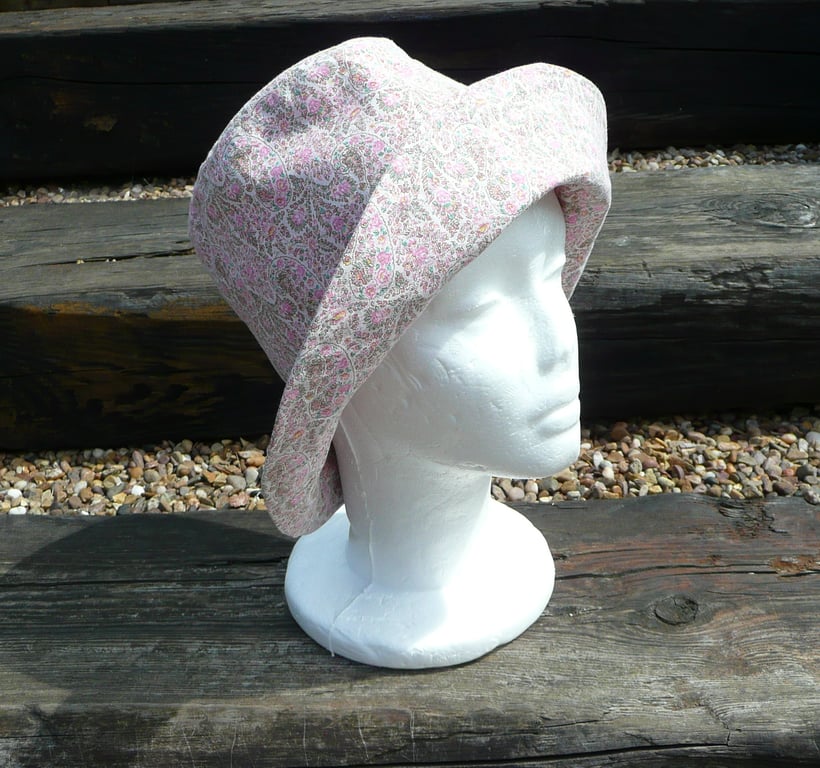 Liberty cotton sun hat upcycled fabric womens pink bucket hat