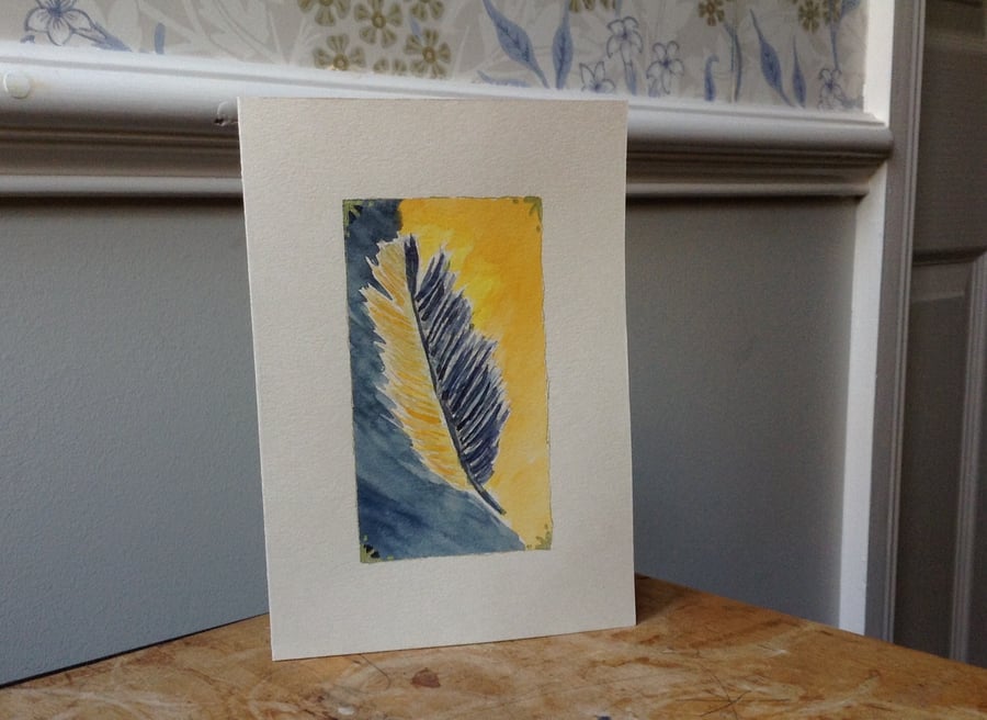 Greetings card hand painted feather design