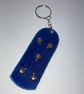 Blue dyed Leather Keyring on chain with 5 mini skull heads (free UK shipping)