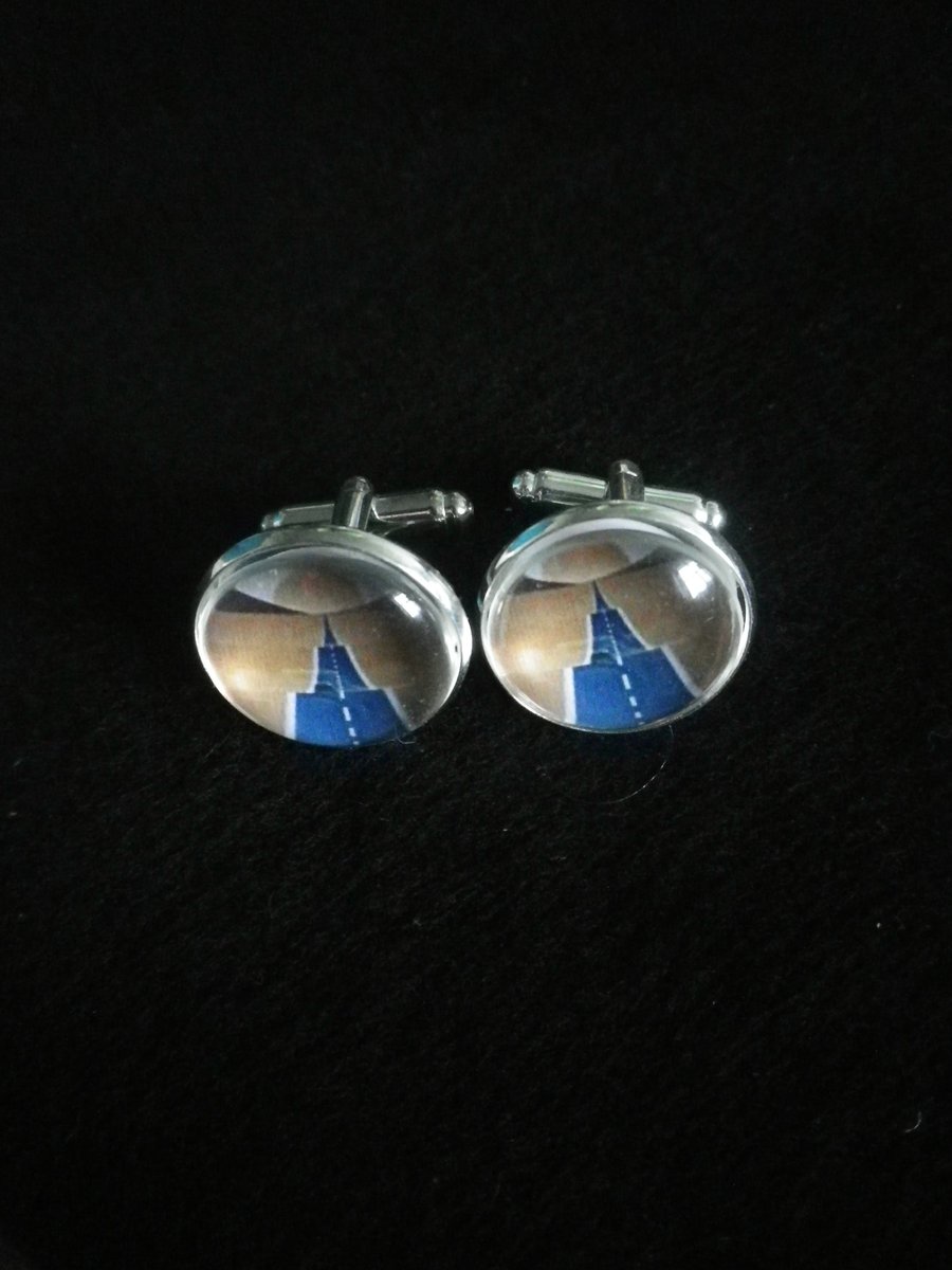 Blue Winding Road cufflinks, matching tie clip available, free UK shipping......