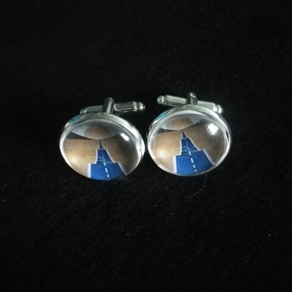 Blue Winding Road cufflinks, matching tie clip available, free UK shipping......