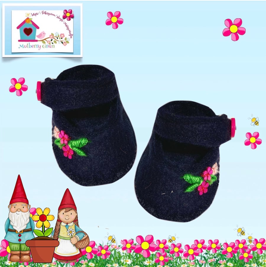 Navy Shoes Embroidered with Flowers 