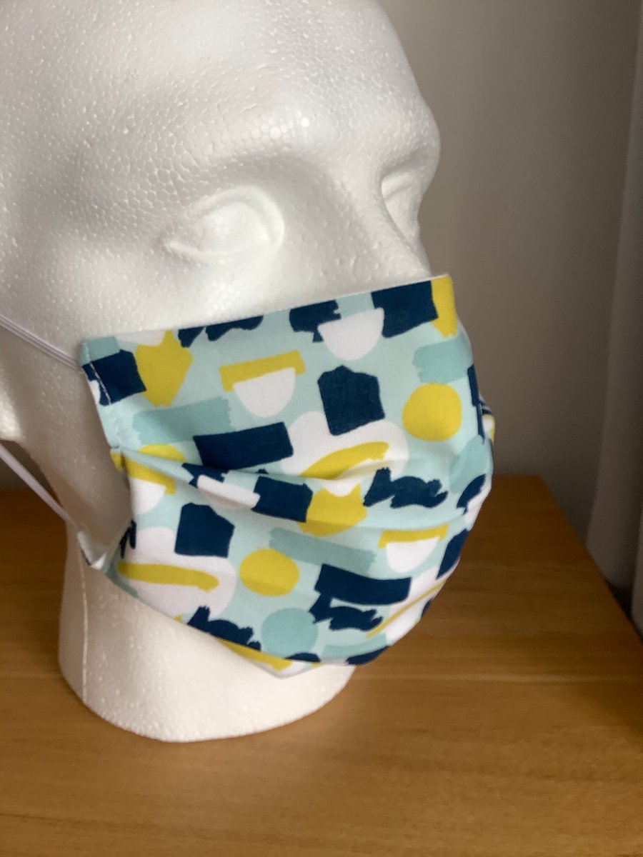 Face mask, Blue &Yellow pattern Cotton ,Reusable face mask ,face cover,Free P&P