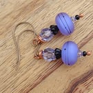 Lamp Work Glass and Crystal Earrings. Lilac Earrings, celestial earrings. 