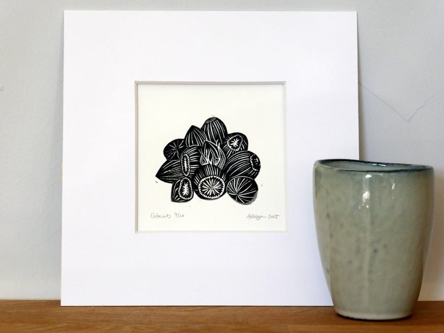 Cobnuts LINO PRINT HAZELNUT AUTUMN