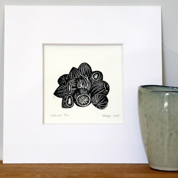 Cobnuts LINO PRINT HAZELNUT AUTUMN