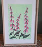 'Foxgloves' An original linoprint of foxgloves with a green background. - Image 1