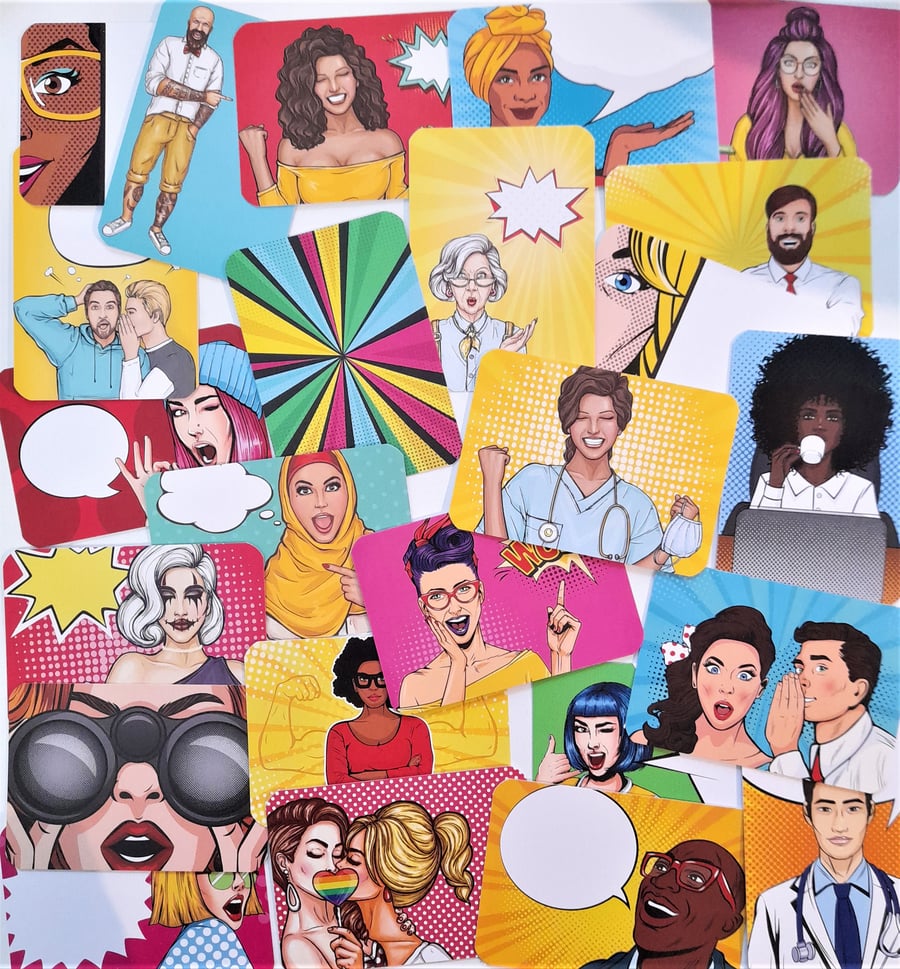 24 x Pop Art People themed A7 size notecards journaling cards