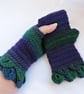 Fingerless Mitts with Dragon Scale Cuffs Purple Emerald Green  Blue