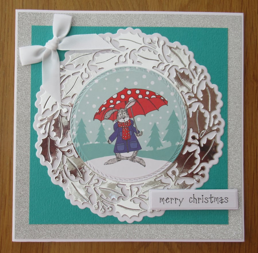 7x7" Rabbit with Umbrella - Luxury Christmas Card