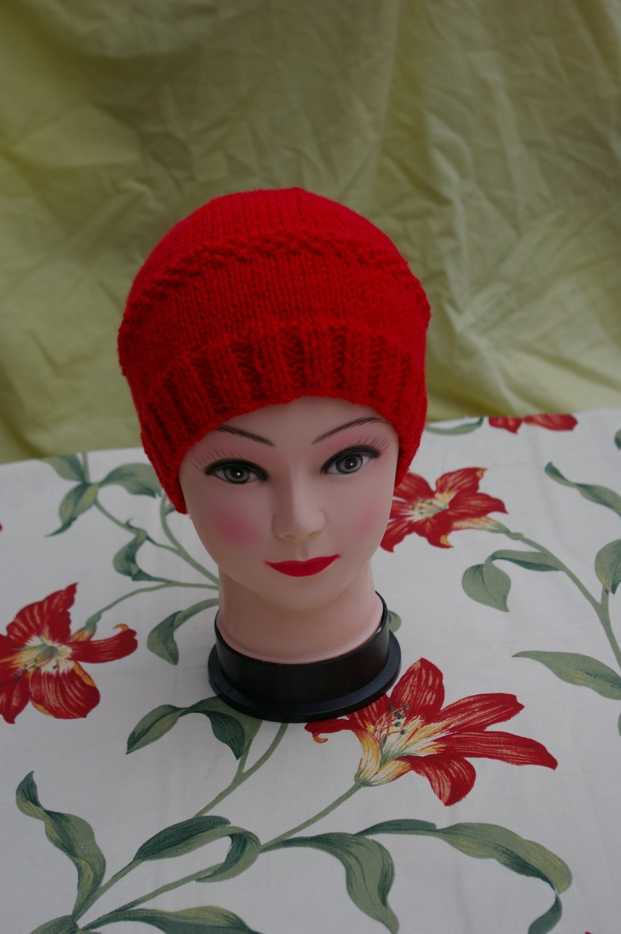 Hat Red Adult Hand Knitted Beanie Hat