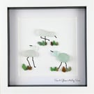 Handmade Sea Glass Coastal Wading Birds Picture - Framed 8x8 Shoreline Seagull &