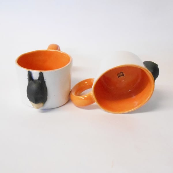 Cup "Batman does espresso" Oval Orange Ceramic.