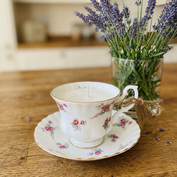 Lavender Fields Tea Cup Candle with Saucer