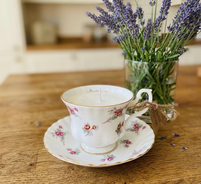 Lavender Fields Tea Cup Candle with Saucer