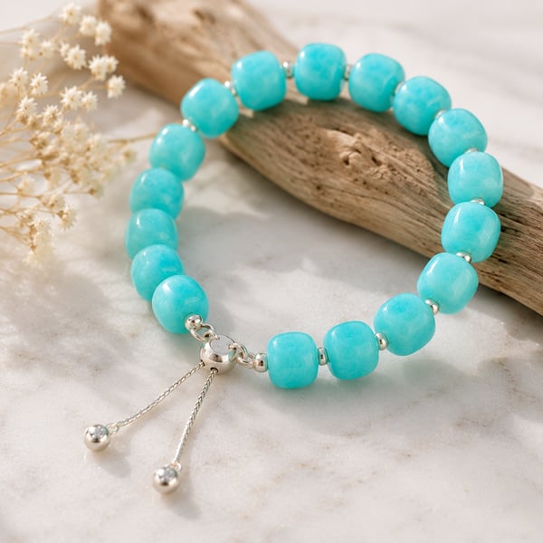 Handmade Genuine Amazonite Adjustable Bracelet 