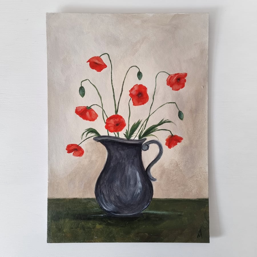 Red Poppy Flowers Original Acrylic Painting