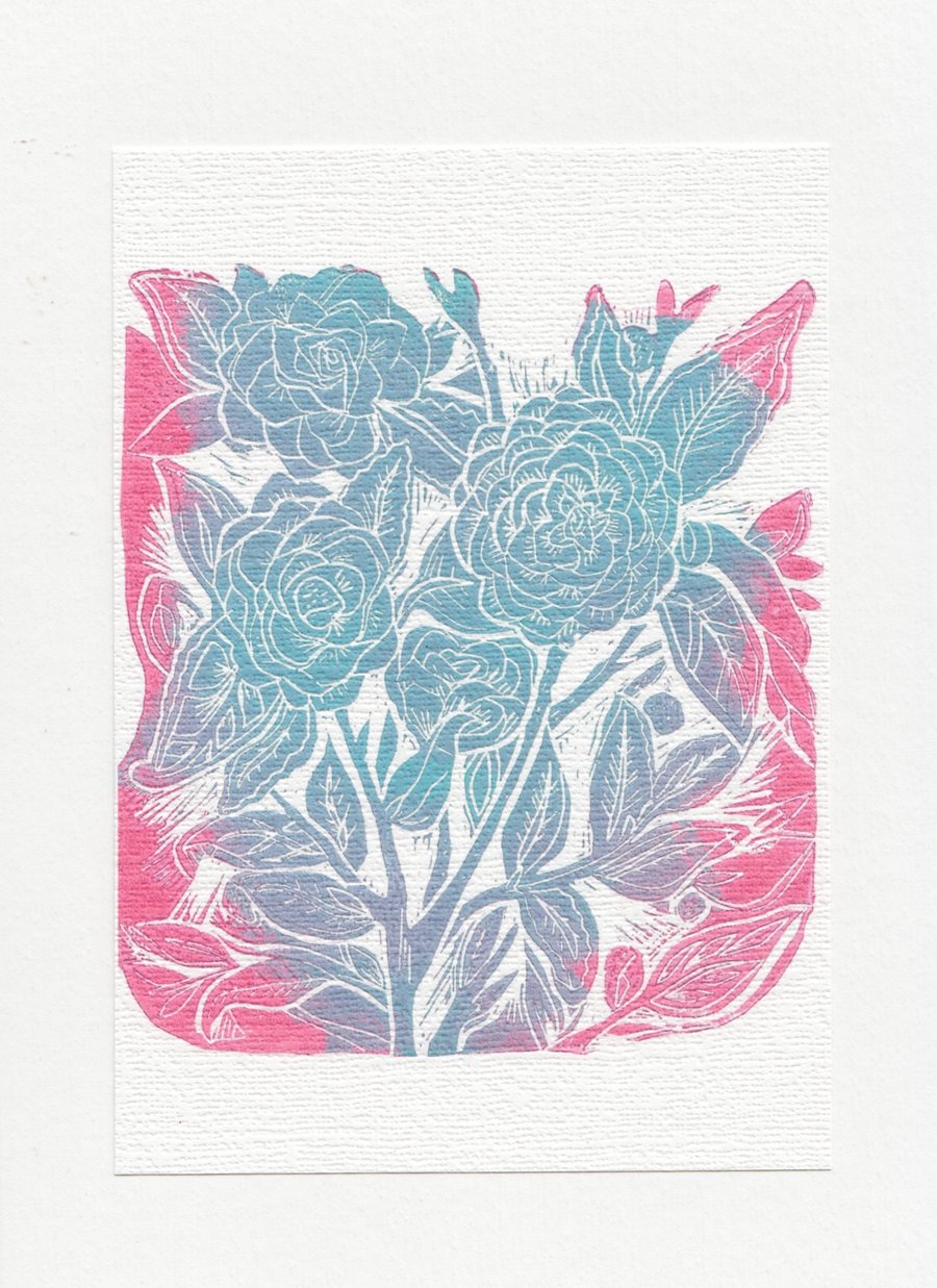 A5 Linocut Print Rose.