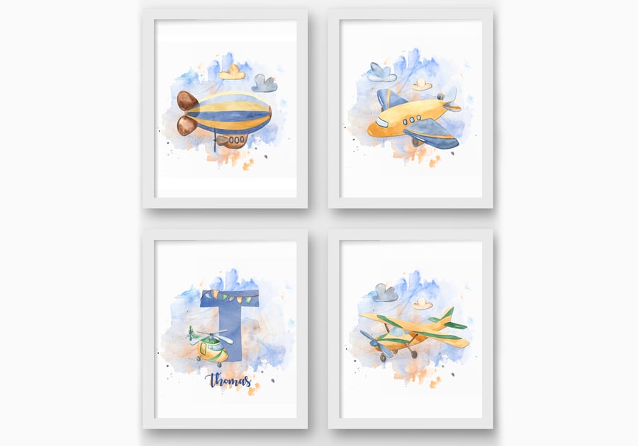 Airplane nursery prints, Air transport wall decor, watercolour plane prints