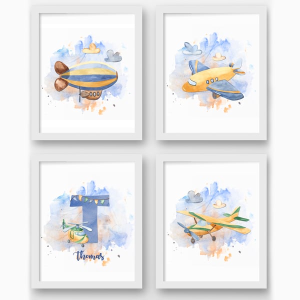 Airplane nursery prints, Air transport wall decor, watercolour plane prints