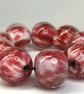 Handmade pink and white patterned lamp work glass beads - Image 1