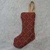 Small terracotta and cream diamond Christmas stocking tree decoration