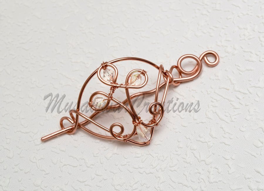 Celtic copper wire hair barrette-copper ,hair bun holderhair brooch-Copper Hair 