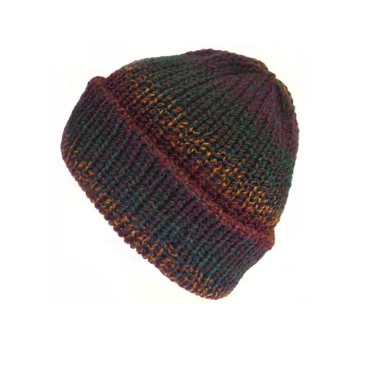 Pheonix fisherman beanie hat, purple and orange, one size fits all, acrylic yarn