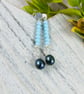 Earrings, Sterling Silver Long Droppers with Turquoise and Teal Pearl - Image 3