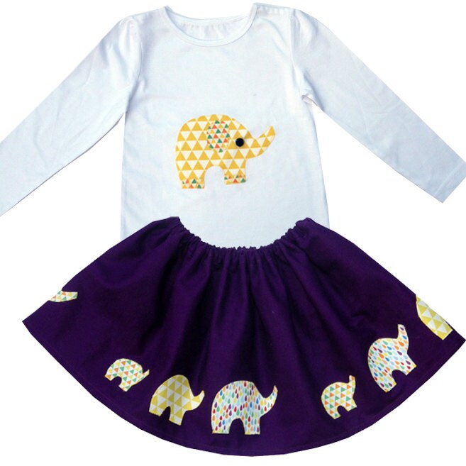 Girl's Elephant Skirt and T-Shirt , Girls Clothing, Toddler Clothing